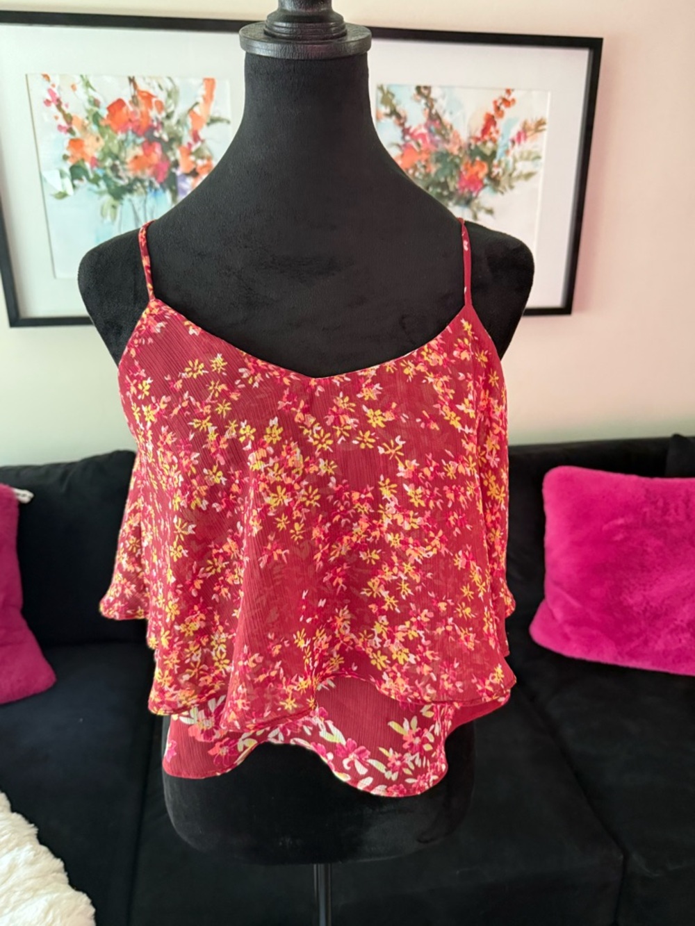 Express Red Floral Layered Spaghetti Strap Cami
